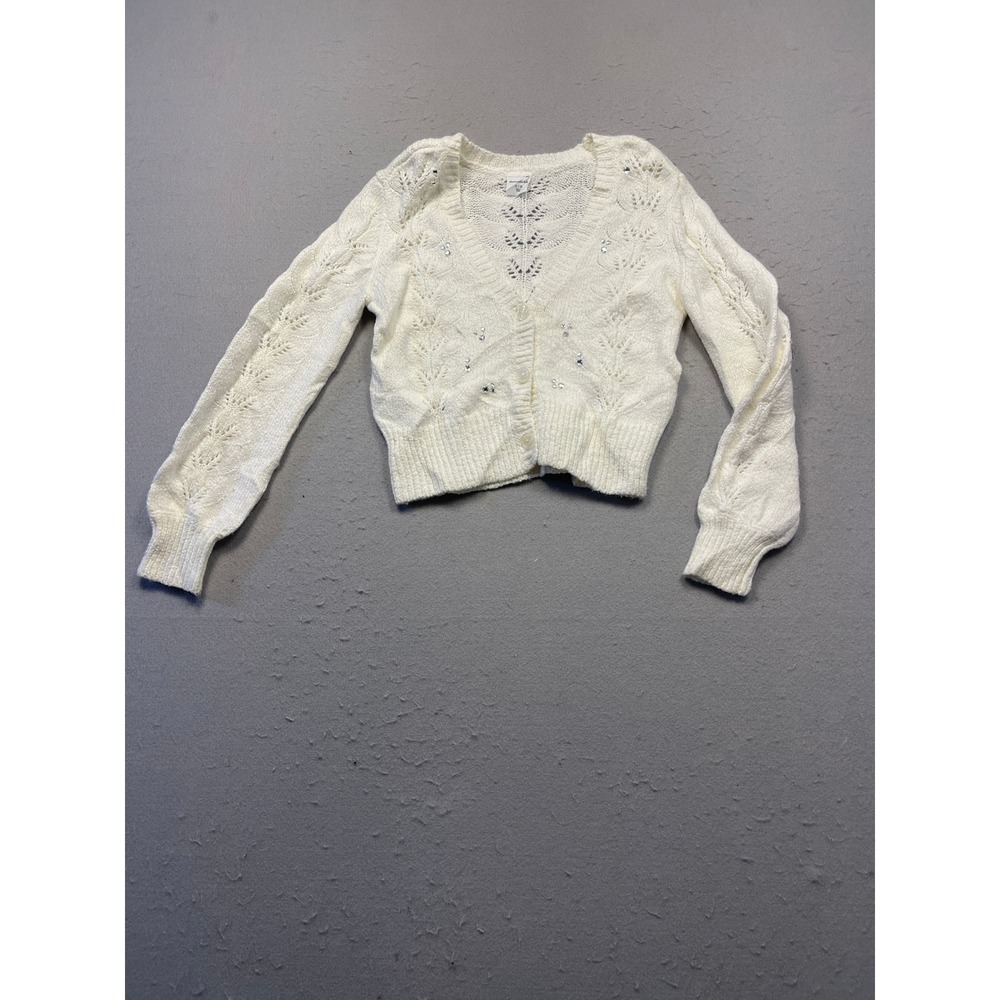 Abercrombie Kids Cardigan Pointelle Knit Cream White Size 11/12 Girls